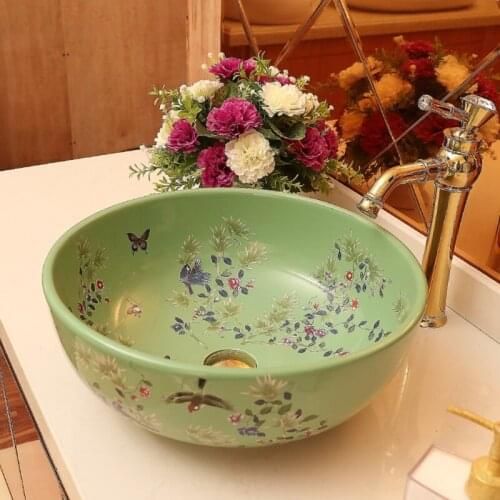 Jingdezhen Ceramic wash basin Artistic Basin Washbasin Toilet Basin Flower And Bird bathroom sinks