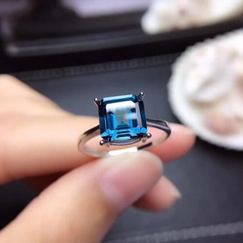 Classic simple square S925 silver natural blue topaz gem ring natural gemstone ring woman girl weddings party gift jewelry