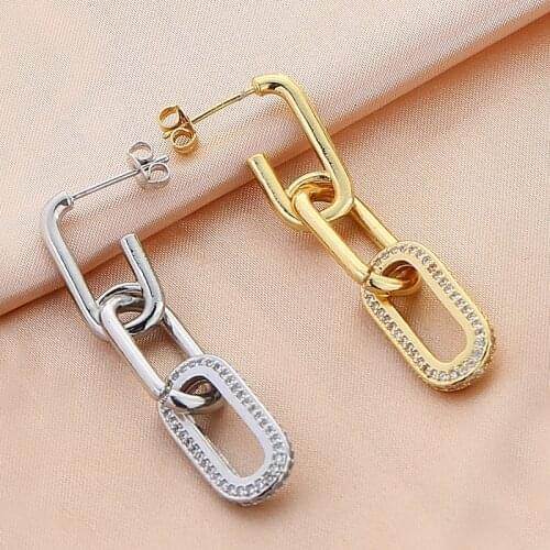 Hot Sale Micro Pave Zircon Geometric Dangle Earrings For Women 2021 New Trend Jewelry Party Gift