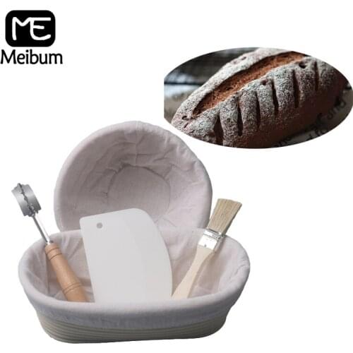Meibum 5Pcs Dough Knife Brush Scraper Bread Fermentation Rattan Basket Baguette Banneton Brotform Proofing Proving Baskets