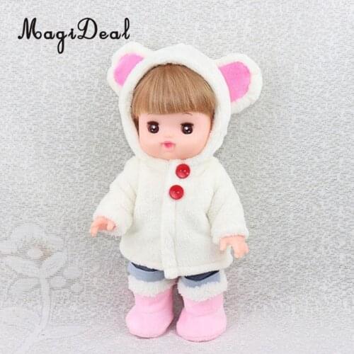 Cute Plush Coat with Ears Hat for 25cm Mellchan Baby Doll Clothes Accessory White