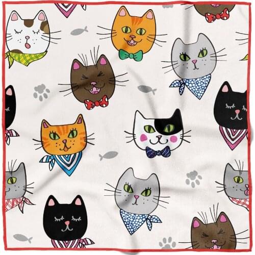 Fashion Red Cat Fish Patterned Bandana Unisex Scarf Headscarf Wrist Wrap Magic Square Kerchief Print Hair Accessories