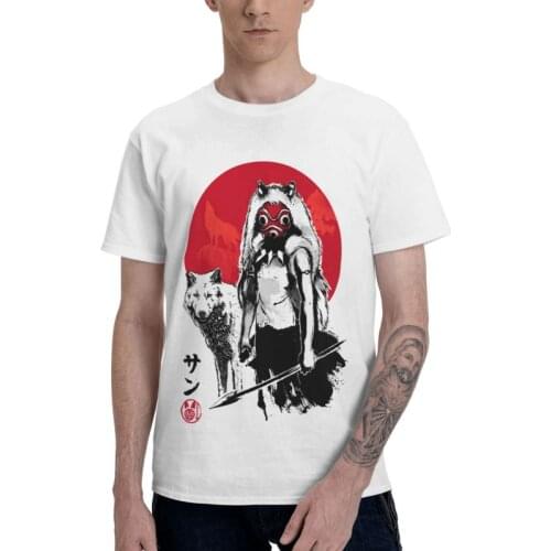 Mononoke Hime Princess Forest Academy Tshirts Men Unique Tee Tops 100% Cotton T Shirts Short Sleeve Wolf Girl Sumi-e T-shirts