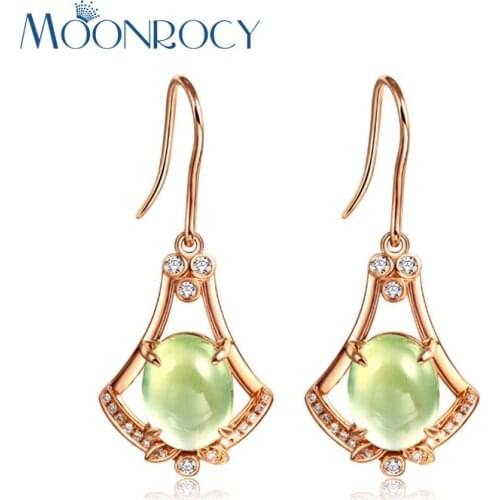 MOONROCY Free Shipping Fashion Jewelry Wholesale Rose Gold Color Green Opal Crystal Earrings Cute Rabbit for Women Girls Gift