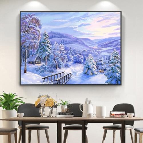 Landscape House Winter Snow Scenery DIY Embroidery 11CT Cross Stitch Kits Craft Needlework Set Cotton Thread Printed Sale