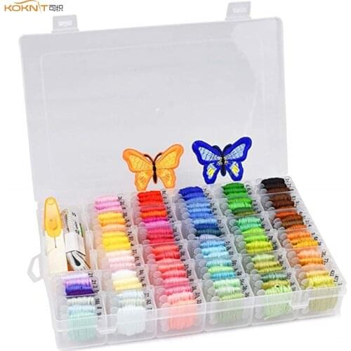KOKNIT 100Colors Embroidery Floss Kit with Storage Box Finished Winding Floss Bobbins DIY Friendship Bracelets Thread Craft Tool