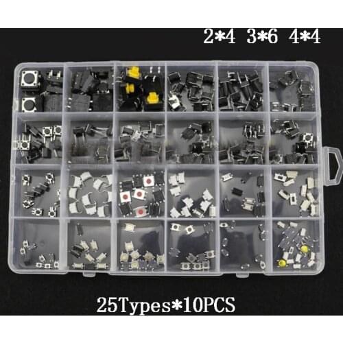 250pcs/Box Micro Switch Assorted Key Push Button Touch Micro Switch Kit Remote Control Tablet PC Repair Package Switches Set