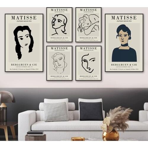 Retro Matisse Abstract Woman Lines Face Wall Art Canvas Painting Nordic Posters And Prints Wall Pictures For Living Room Decor
