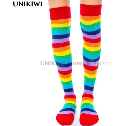Hot Sexy Womens Colorful Rainbow Knee High Socks.Ladies Over Knee Leg Warmer Soft Stripe Knit Socks Chic Girl Hold-Ups Stocking