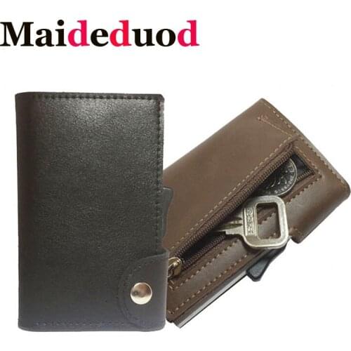 2019 NEW Fashion Cow leather Card Holder Case ID Metal Credit Card Holders With RFID Business Aluminum Wallet for Credit Card