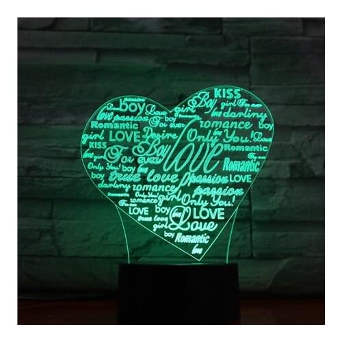 Novelty Gift Love Heart Couples 3D Lamp Night Light for Chilren LED Illusion Atmosphere Sleep Light Touch Colors Changing 1526