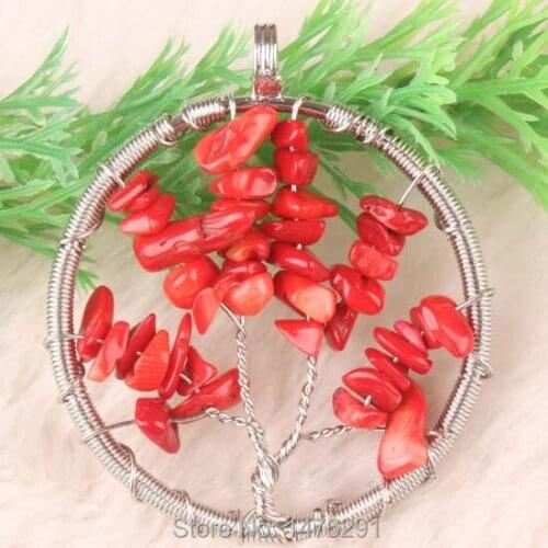 Charming Wire Chip Red Coral Stone Pendant