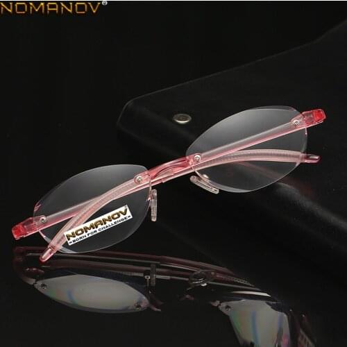 TR90 Ultra Light Memory Fashion Pink Frame Anti-blu Light Rimless Reading Glasses 0.75 1 1.25 1.5 1.75 2 2.25 2.5 to 4