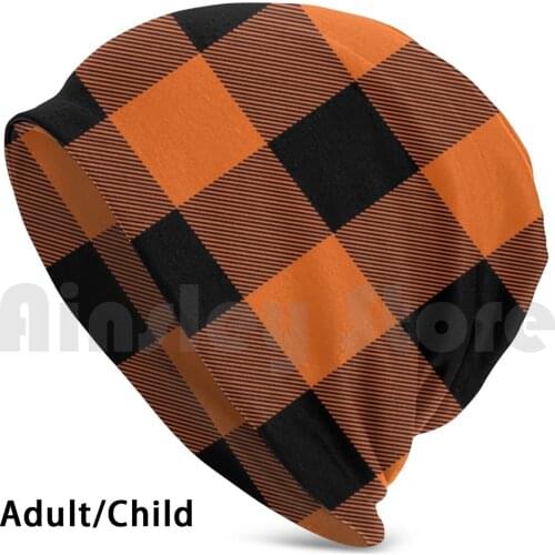 Orange & ; Black Plaid Cloth Face Beanies Knit Hat Hip Hop Quarantine Face Inhale Breath Oxygen
