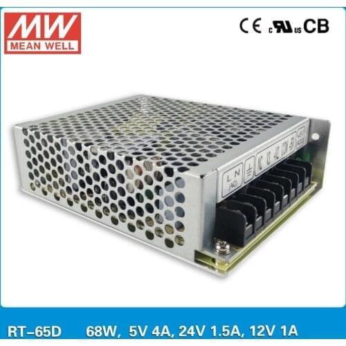 Original Mean Well RT-65D 65W Triple output +5V/4A +24V/1.5A 12V/1A Meanwell three output Power Supply