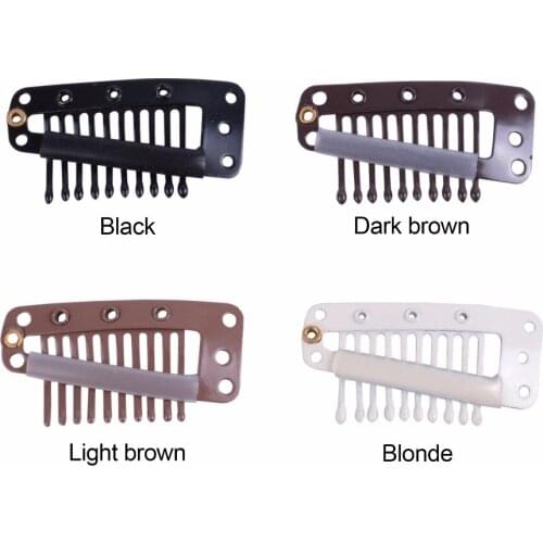 Wigs hair clips 100pcs 36mm 10 teeth Snap Clips with silicone back for Extension hair accessories 4 Colors Available