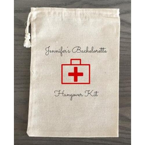 Personalized wedding Bachelorette Hangover recovery emergancy Survival favor gift Muslin Kit Bags bridal shower party Candy pouc