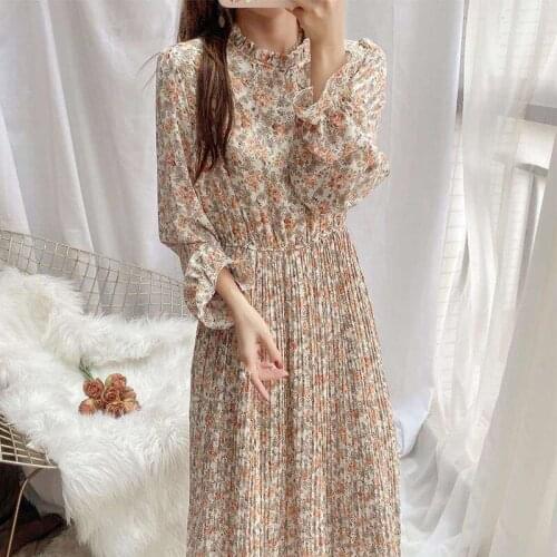 French Print Spring Summer Party Long Dress Sexy Dress Plus Size Women Vintage Dresses Peter Pan Collar Pleated Dress