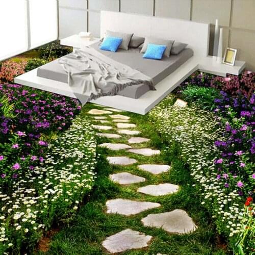 Custom Floor Wallpaper Flower Small Road Toilets Bathroom 3D Floor Sticker Painting Wallpaper PVC Self-adhesive Wall Paper Mural