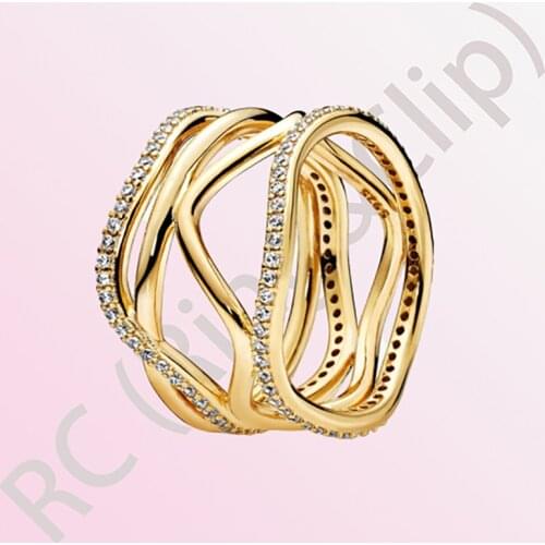 Luxury Authentic 100% 925 Sterling Silver Women Rings Golden Rings Swirling Lines Ring for Women DIY Anniversary Jewelry gift