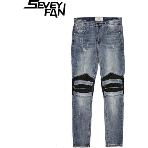 SEVEYFAN 3D Printed Embroidery Jeans Mens White Skinny Pencil Urban Denim Pants for Male