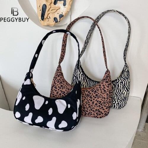 Women Canvas Zipper Shoulder Shopping Bag Casual Half Moon Underarm Bags Animal Pattern Printing Ladies Hand Bags