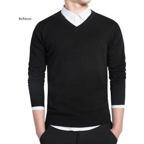 Sweater Men Casual V-Neck Pullover Men Slim Long Sleeve Mens Sweaters Knitted Pull Homme Men Autumn Sweater Black Clothing