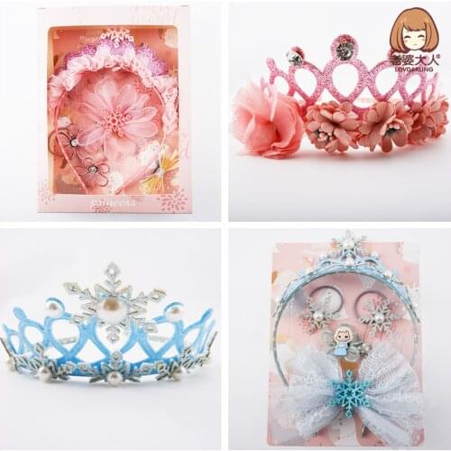 Hairpins Independent Packaging Cute Princess Childrens Crown Cartoon Cartoon Pink Hair Clip Headband Hair Accessories Set