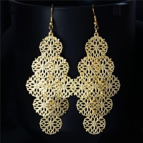 QCOOLJLY Gold Color Bijoux Jewelry Brincos Pendientes Mujer Long Flat Tassel Round Snowflake Shape Drop Dangle Earrings Women