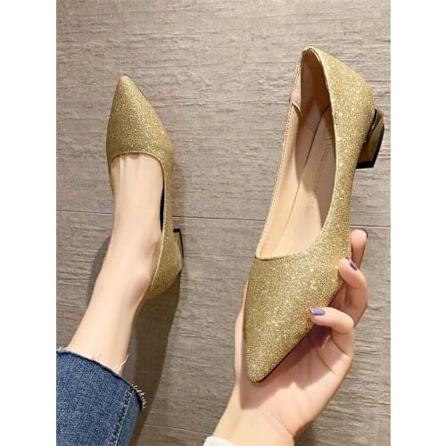 Fashion All-Match Shallow Mouth Commuter Ladies Single Shoes Spring And Autumn New Pointed Toe Large Size Low Heel High Heels