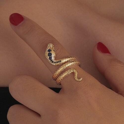 Retro Snake Rings For Women Punk Exaggerated Spirit Open Ring Adjustable Stainless Steel Fashion Jewelry Accessories
