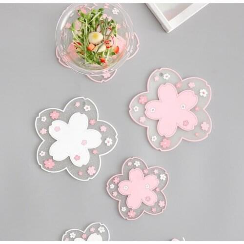 1pc Cherry Blossom PVC Placemats Sakura Flower Dining Table Mats Heat Resistant Non-Slip Tea Milk Coffee Cup Coaster Home Decor