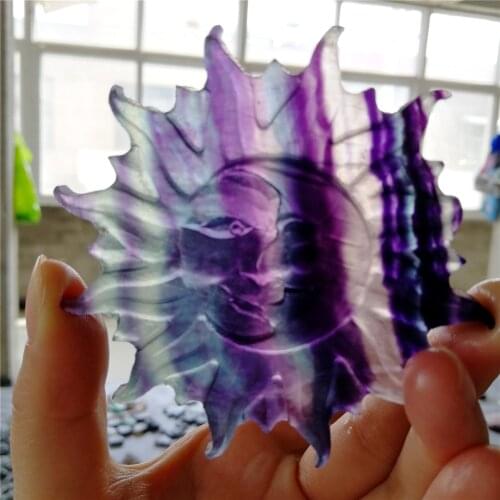 1 pc Natural minerały kamienie Chakra crystals камни натуральные fluorite crystals carving moon sun face wicca home decora