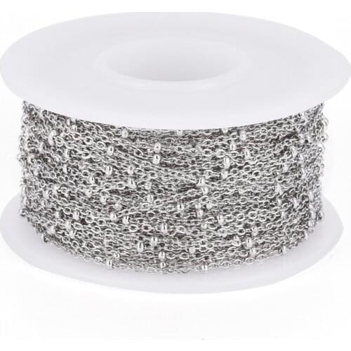 10m/roll 304 Stainless Steel Cable Chains Satellite Chains Bead Chain Soldered for Jewelry Making Link 1.6x1x0.3mm Bead 2x1mm