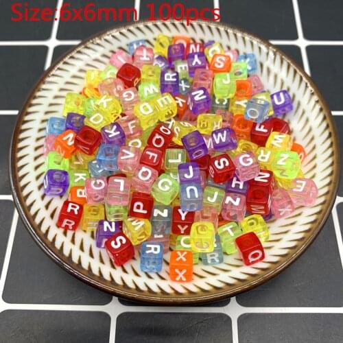 100pcs 6x6mm Mixed Letter Acrylic Beads Round Flat Alphabet Digital Cube Loose Spacer Beads For Jewelry Making Bracelet #02
