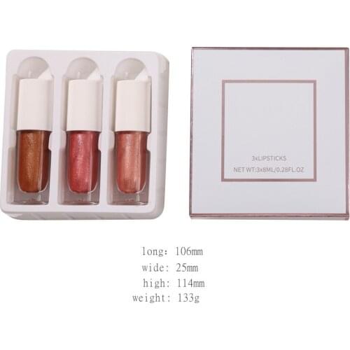 3 Pieces/set Gift BoxChubby Matte Pearlescent Non-stick Cup Lasting Moisturizing Liquid Lipstick Private Label Mist Lip Gloss