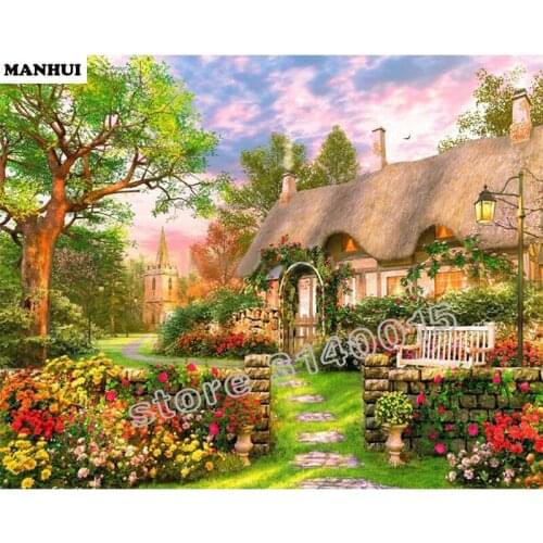 5D DIY Diamond Painting Garden hut Diamond Painting Cross Stitch Beautiful hut landscape Home Decorative BCD007