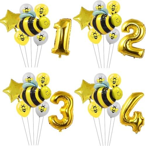 7pcs/lot Honey Bees 32inch Aluminium Foil Number Foil Balloon Cute Cartoon Animal Baby Shower Decor Helium Globos Birthday Part