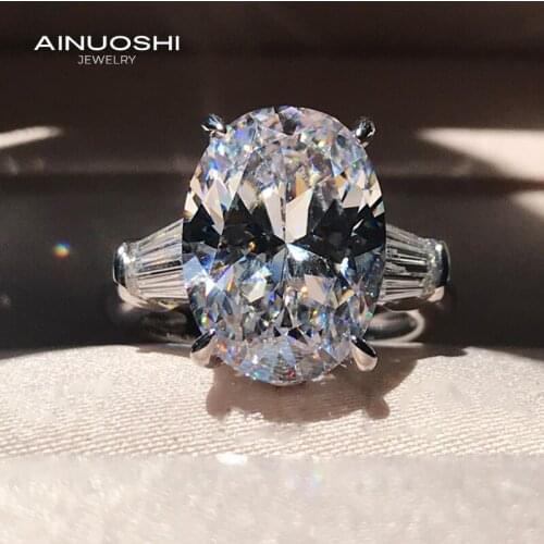 AINUOSHI Luxury 10x14mm Oval Cut Multiple Gemstone 3-stone Engagement Rings For 925 Sterling Silver Women Jewelry Gift