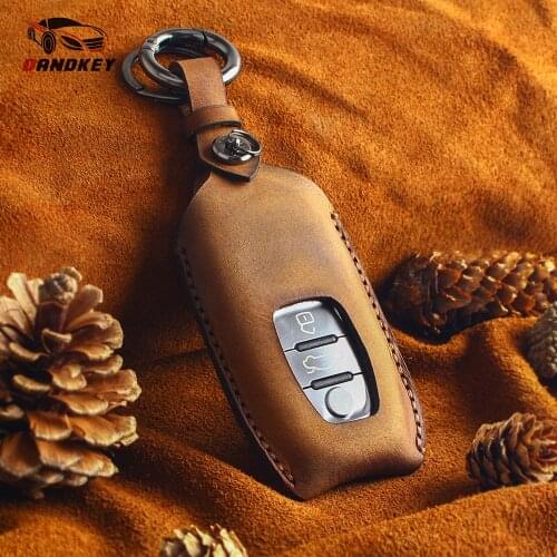 Dandkey Genuine Leather Keychain Car Key Case Fob Cover For Audi A4L A6L A8L Q5 A5 A6 A7 S5 S6 C7 S7 S8 Q7 A4 B7 B8 B9 Key Bag