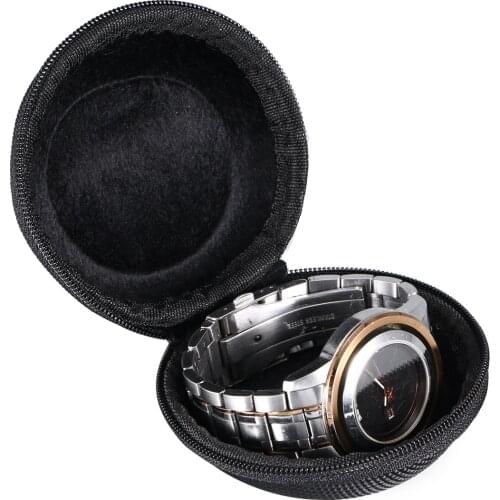 Black Portable Single Watch Travel Case Watch Box with Zipper And Soft Felted Interior for Holding Wristwatch Smart Watch