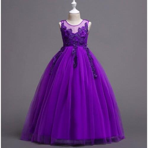 Kids Dress for Girls Wedding Tulle Lace Long Girl Dress Elegant Princess Party Pageant Formal Gown For 6 8 10 12 14 16 year