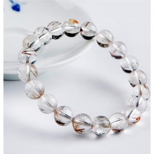 Drop Shipping Natural Rutilated Quartz Bracelets For Women Lady Stretch Clear Round Bead Crystal Bracelet 10mm