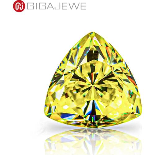 GIGAJEWE Customized Crushed Ice Trillion Cut Vivid Yellow VVS1 Moissanite Loose Diamond Test Passed Gemstone For Jewelry Making