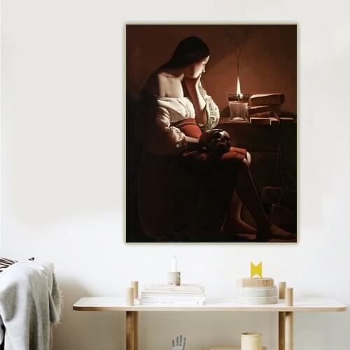 Georges de la Tour《The Magdalen with the Smoking Flame》Canvas Oil Painting Aesthetic Picture Wall Hanging Decor Home Decoration