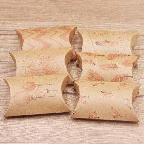 Feiluan20pcs Pillow Candy Box white/brown 8x5.5x2cm Pink flamingo good luck paper Present Boxes DIYcontracted package pillow box