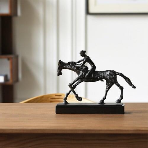 CREATIVE BLACK METAL RIDING HORSE CHARACTER STATUE HOME DECOR CRAFTS ROOM DECORATION OBJECTS OFFICE MARBLE FIGURINES SCULPTURE