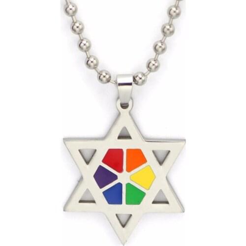 LGBT Rainbow Pentagram Stars Necklace Pendant Gay Pride Jewelry Ketting Bijoux Femme 50cm Long Homosexual Lesbian Lover