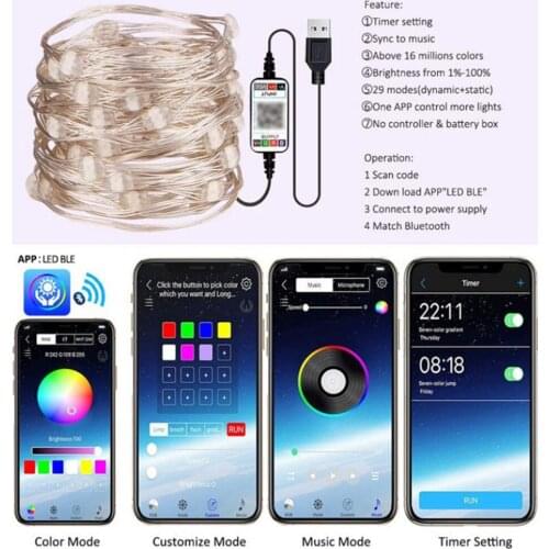 Copper Wire Christmas Tree Decoration Bluetooth App Control USB LED Copper Wire New String Light Waterproof Fairy Lights