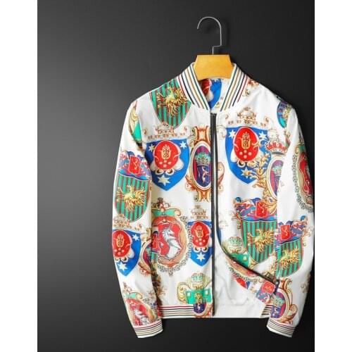 New Men luxury Rib Sleeve Retro Baroque classic stripe Crown couple Baseball Coats & Jackets Abstract digital coat Motor #C21